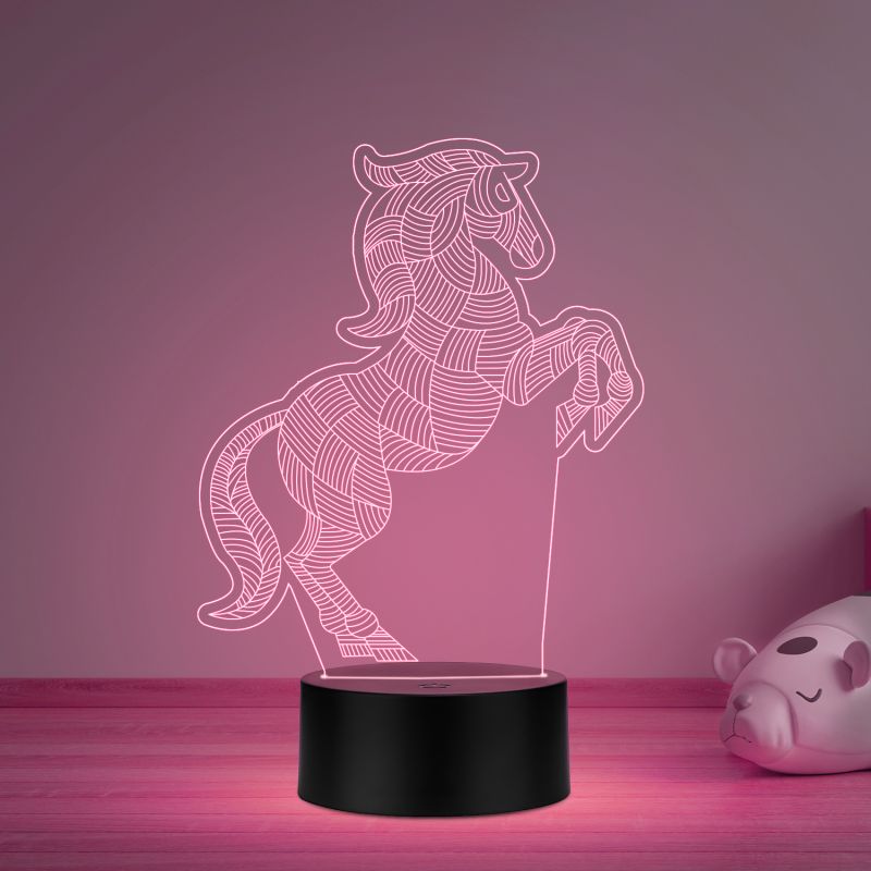 3D Illusion Horse Led Night Lamp 16 Color Changing Light with Remote Control Gifts for Child Baby Boy and Girl